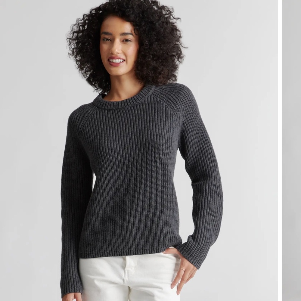 Quince Sz Large Charcoal Gray Fisherman Crew Neck Sweater 100% Organic Cotton